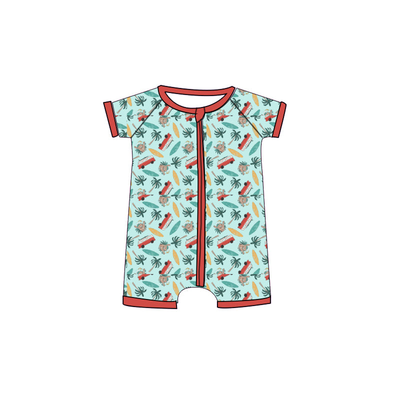 Baby Boys Short Sleeve Bus Beach Zipper Rompers Preorder