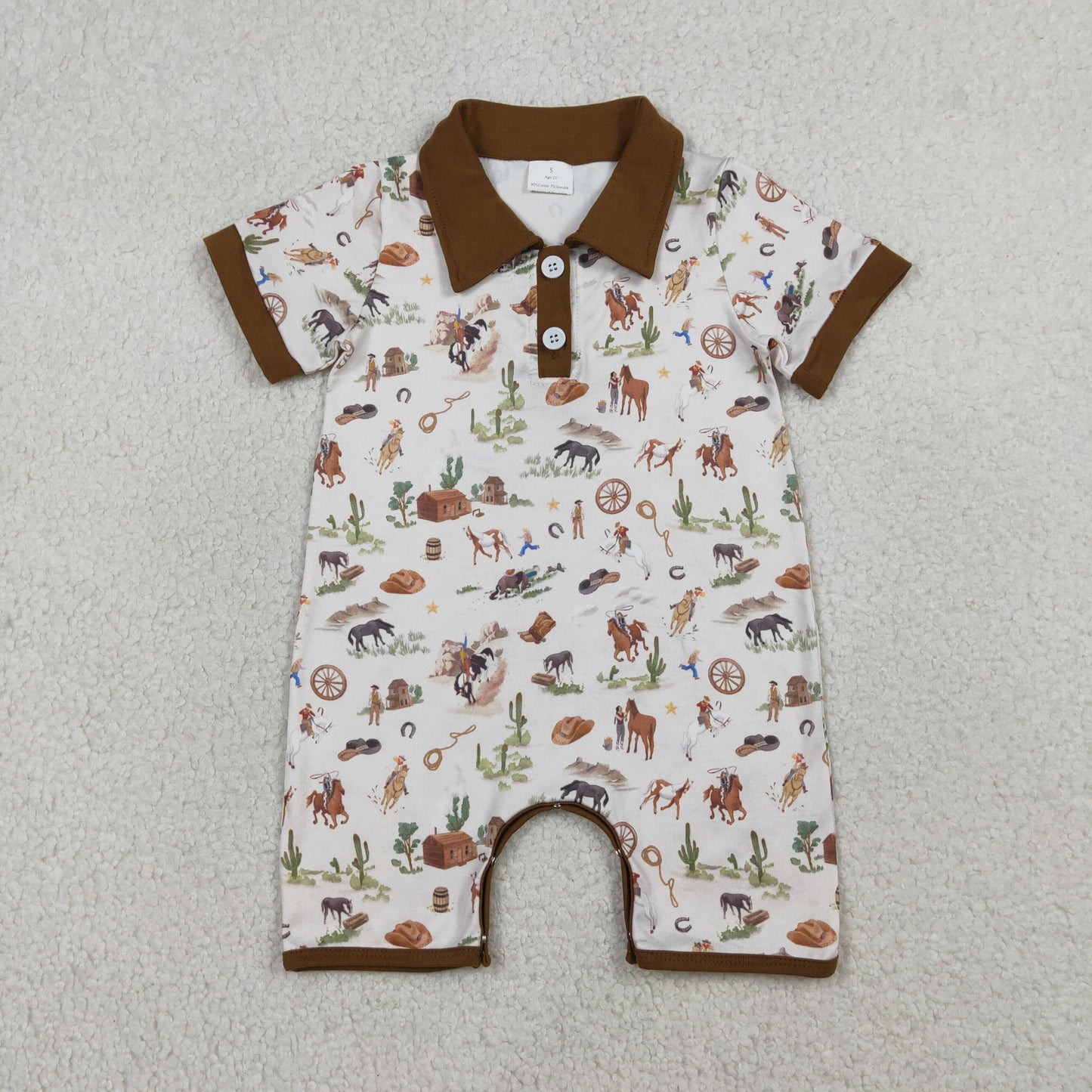 USA Shop Baby Boys Short Sleeve Horse Rodeos Cactus Western Button Rompers