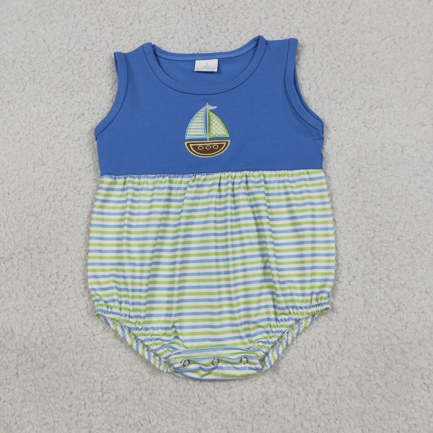 Sibling Baby Boys Embroidery Boats Top Pockets Stripe Short Clothes Set Rompers