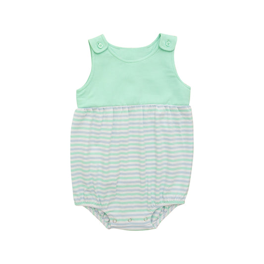 Baby Boys Sleeveless Green Stripe Rompers Preorder