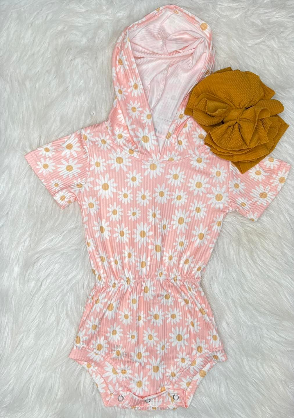 Baby Girls Pink Stripe Daisy Flowers Hoodies Bummies Rompers Preorder