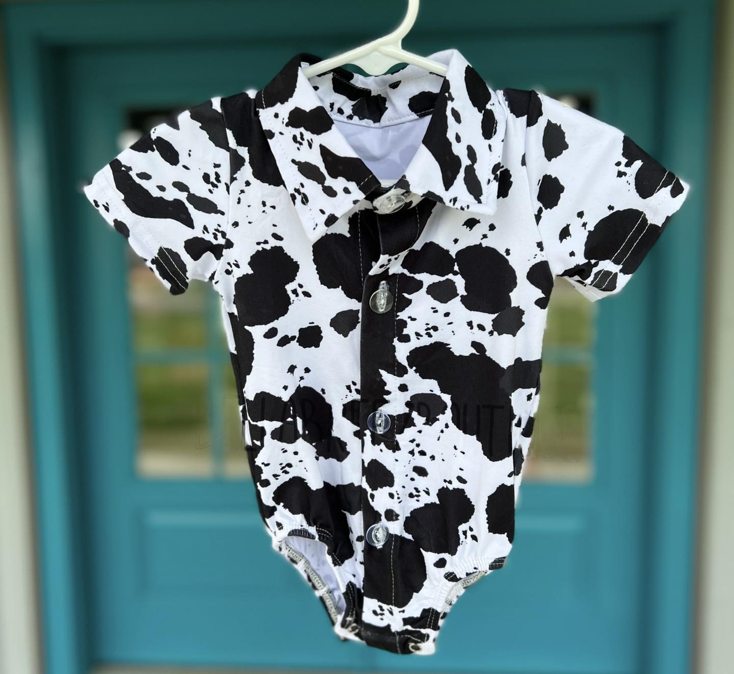 Baby Boys Short Sleeve Western Cow Print Button Rompers Preorder