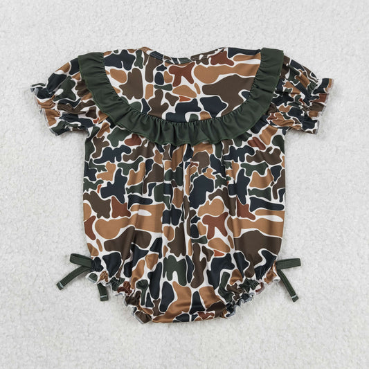 Embroidery Daddy's Girls Southern Dark Brown Camo Ruffle Rompers