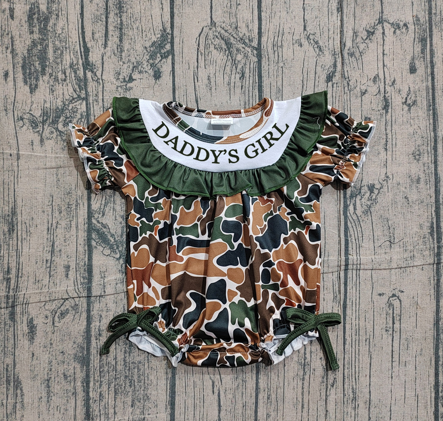 Embroidery Daddy's Girl Baby Girls Southern Dark Brown Camo Bows Ruffle Rompers Preorder