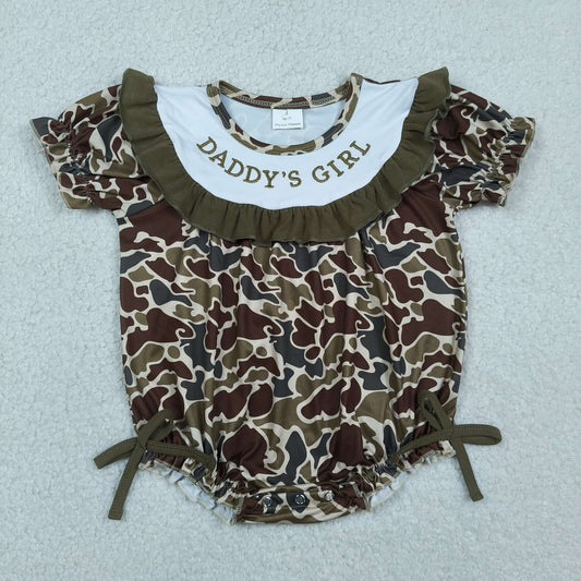 Embroidery Daddy's Girl Southern Dark Khaki Camo Ruffle Rompers
