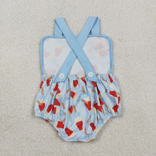 Baby Boys Strap Red Blue Popsicle 4th of July Rompers