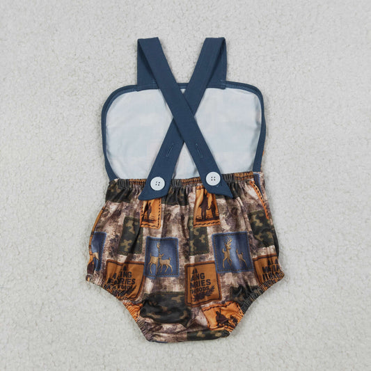 Baby Boys Strap Deer Camo Checked Hunting Rompers