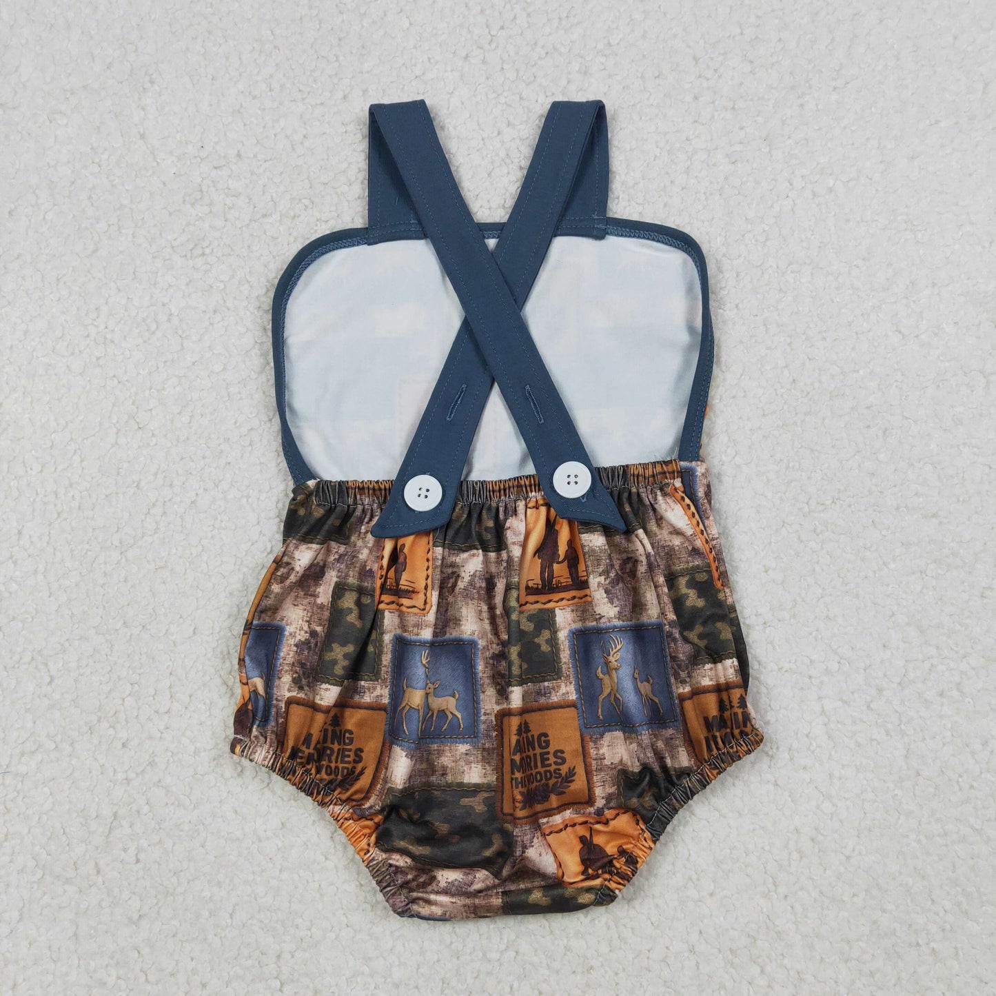 Sibling Baby Boys Deer Camo Checked Top Pockets Short Hunting Clothes Set Rompers