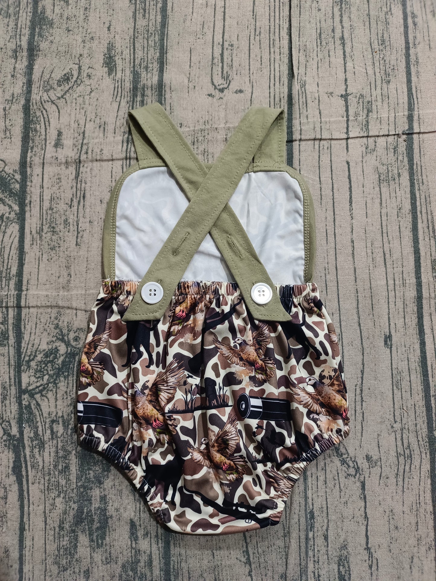 Baby Boys Strap Southern Dog Ducks Camo Hunting Rompers