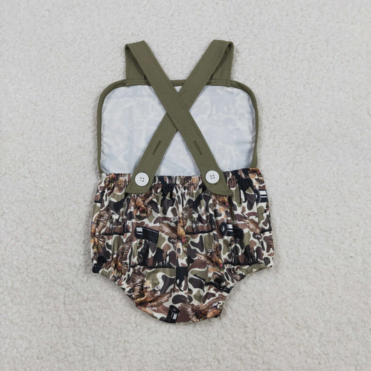 Baby Boys Strap Southern Dog Ducks Camo Hunting Rompers