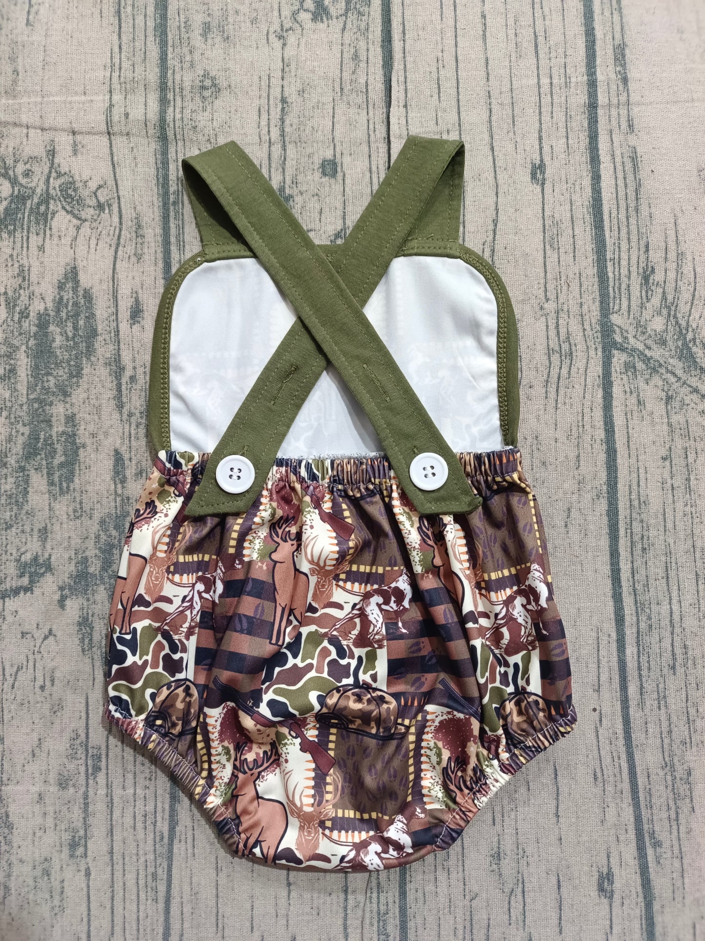 Baby Boys Strap Southern Deer Camo Hunting Rompers Preorder