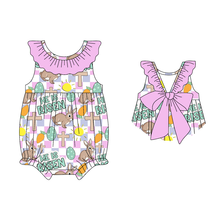 Baby Girls Rabbits Crosses Back Bows Easter Ruffle Rompers Preorder
