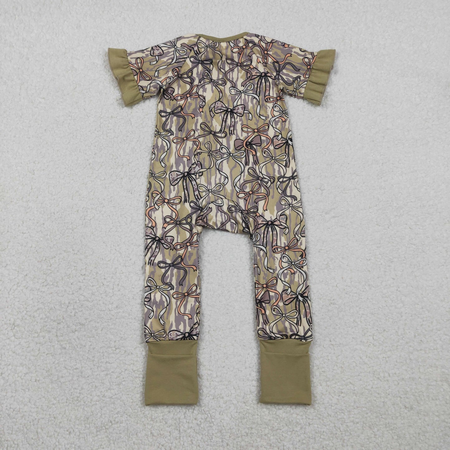 Sibling Family Adult Women Girls Olive Camo Bows Pajamas Clothes Set Zipper Rompers