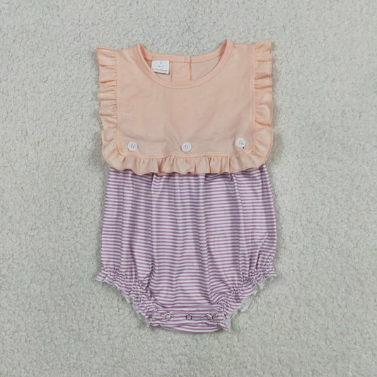 Baby Girls Sleeveless Lavender Stripe Back Button Two Pieces Ruffle Rompers