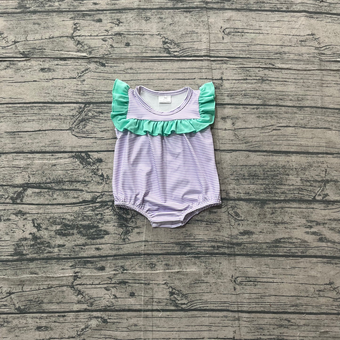 Baby Girls Sleeveless Purple Stripe Ruffle Rompers