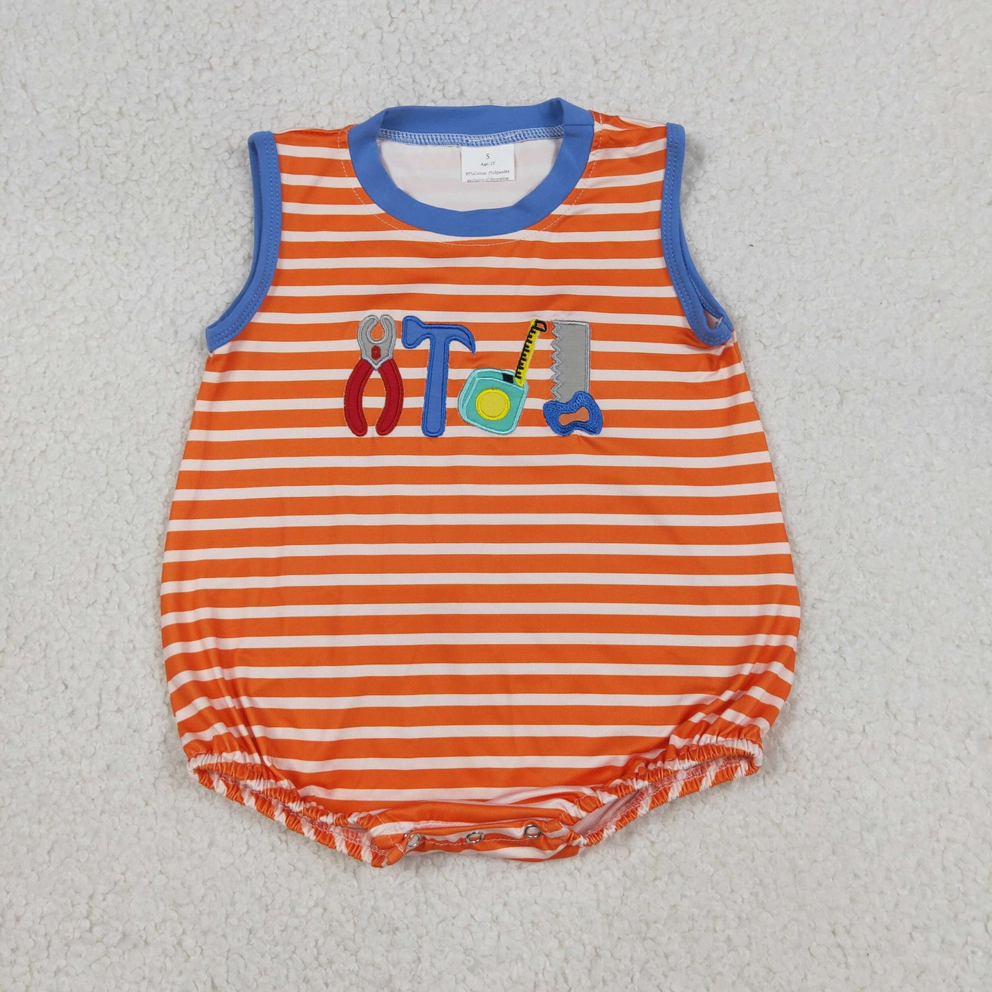 USA Shop Baby Boys Sleeveless Orange Stripe Embroidery Tools Rompers