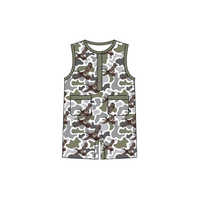 Baby Boys Southern Camo Ducks Button Pockets Hunting Rompers Preorder