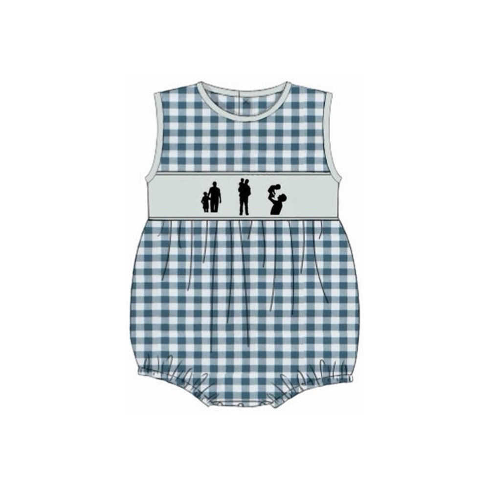 Baby Boys Sleeveless Blue Checked Dad and Me Rompers Preorder