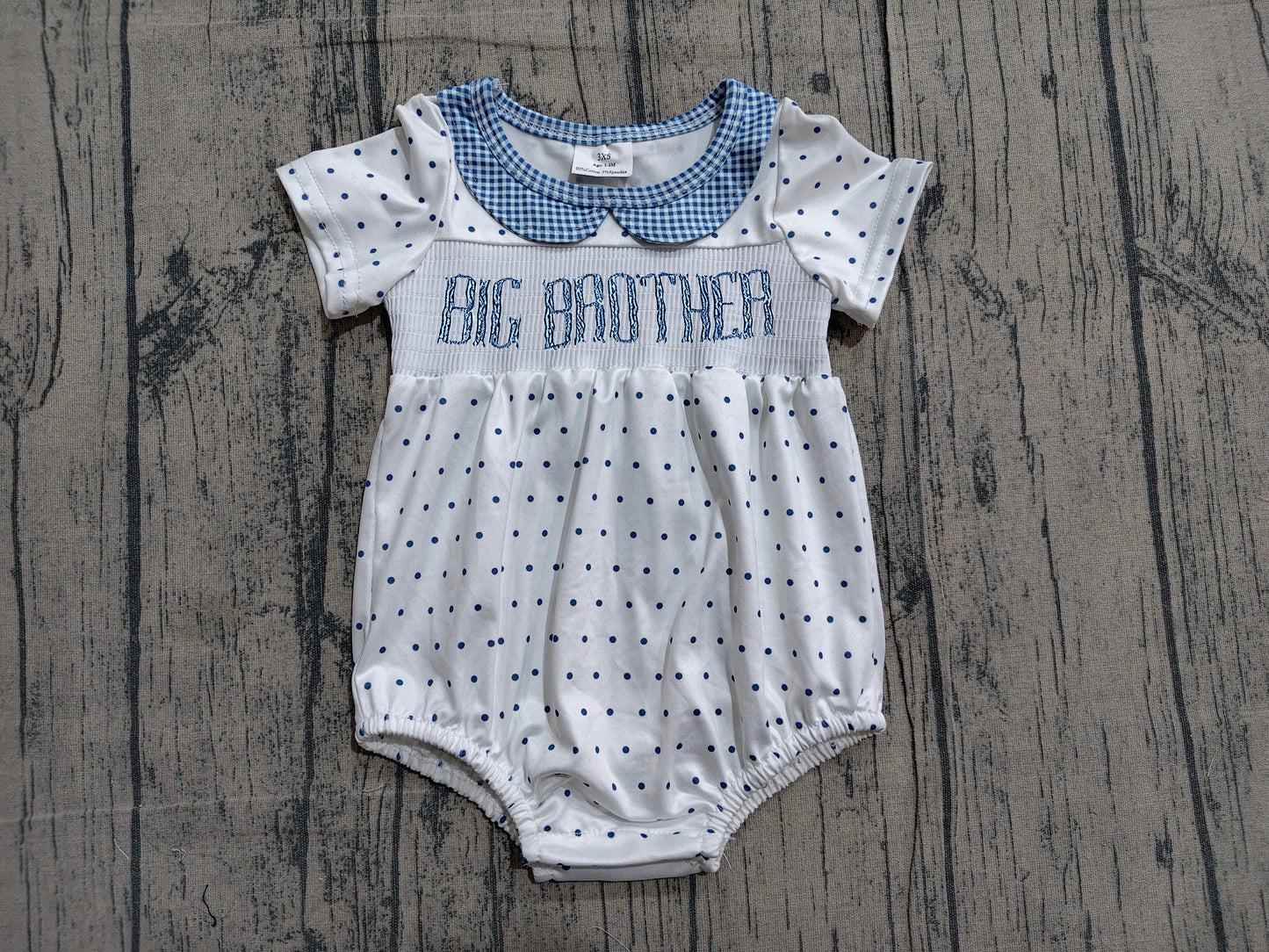 Smocked Big Brother Short Sleeve Polka Dots Collar Rompers Preorder