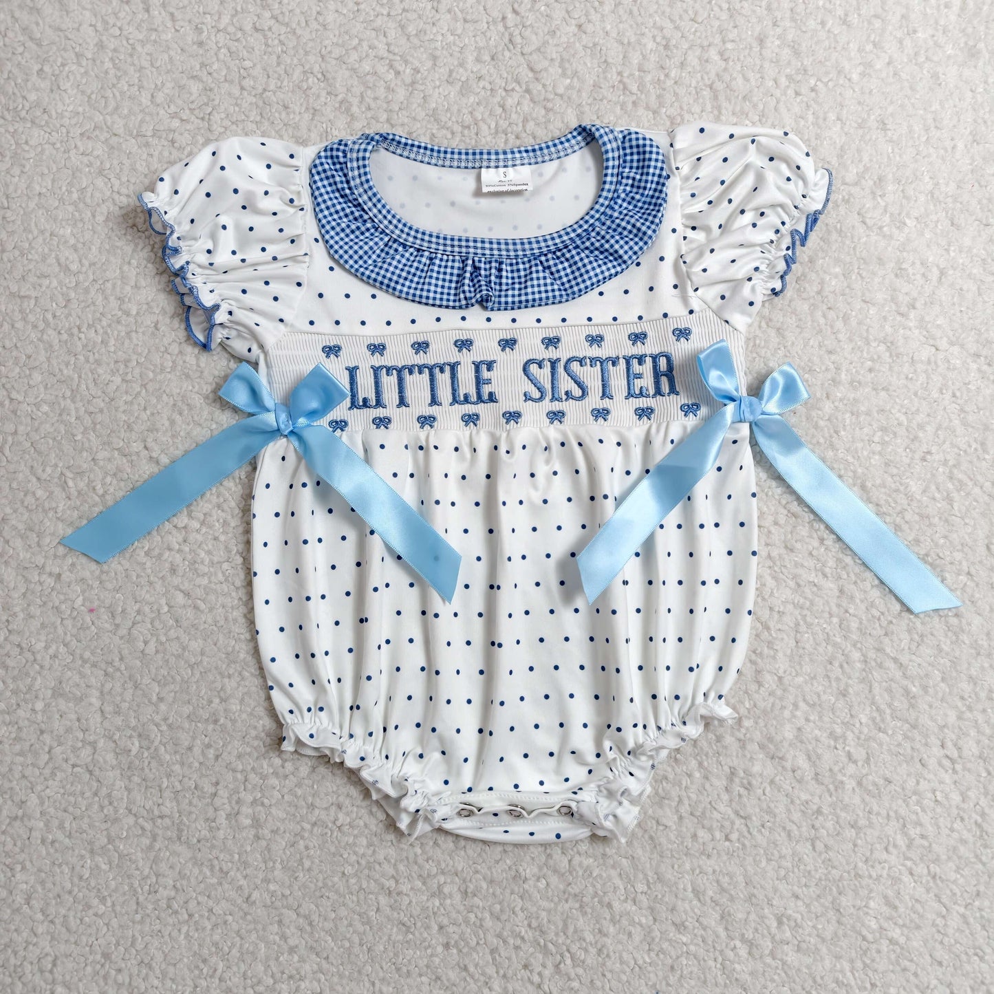Sibling Smocked Little Sister Brother Baby Kids Short Sleeve Polka Dots Rompers