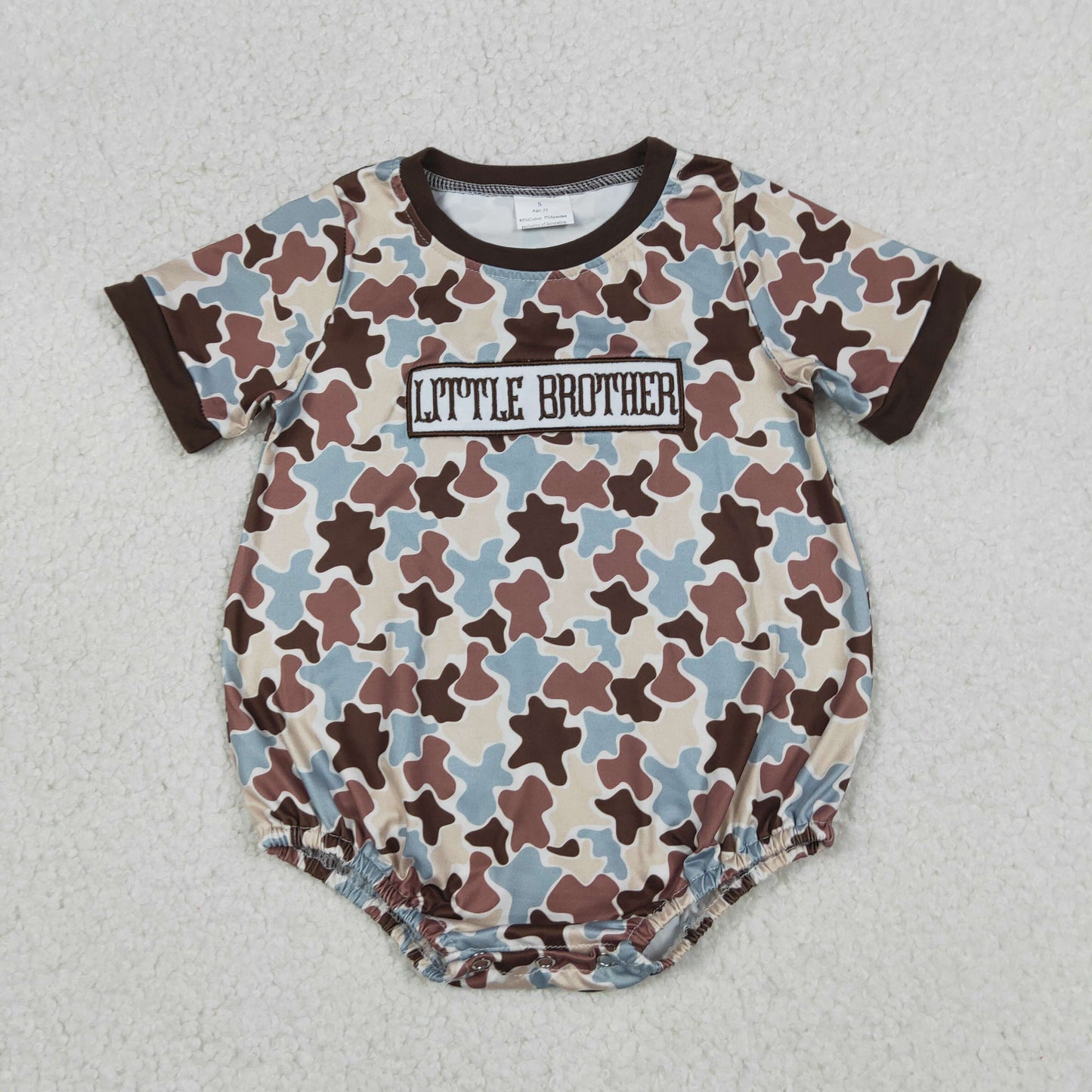 Embroidery Little Brother Baby Boys Short Sleeve Southern Camo Rompers