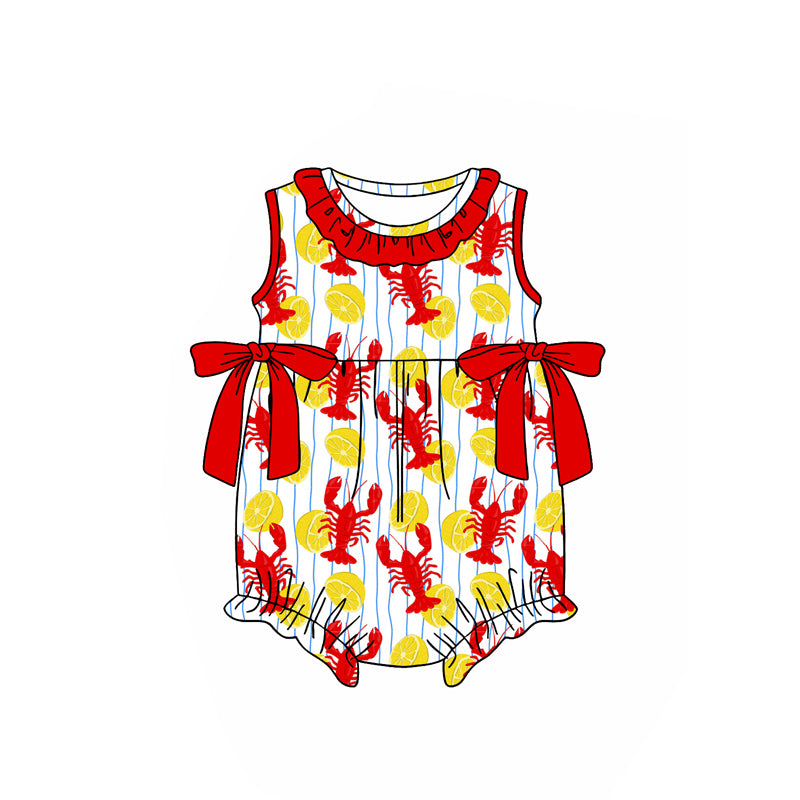 Baby Girls Sleeveless Crayfishes Lemons Ruffle Collar Rompers Preorder