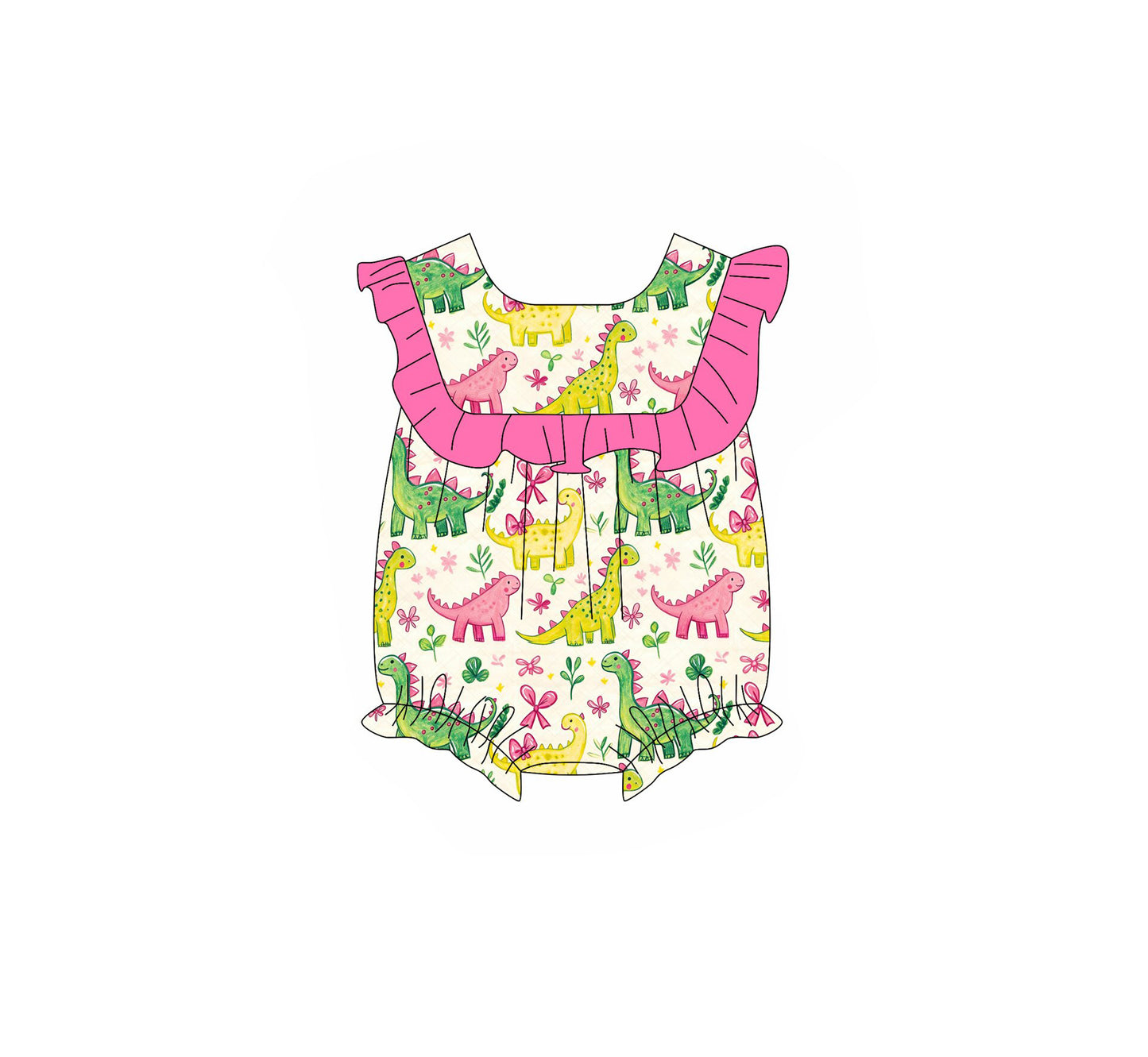 Baby Girls Sleeveless Colorful Dinosaurs Flowers Ruffle Rompers Preorder