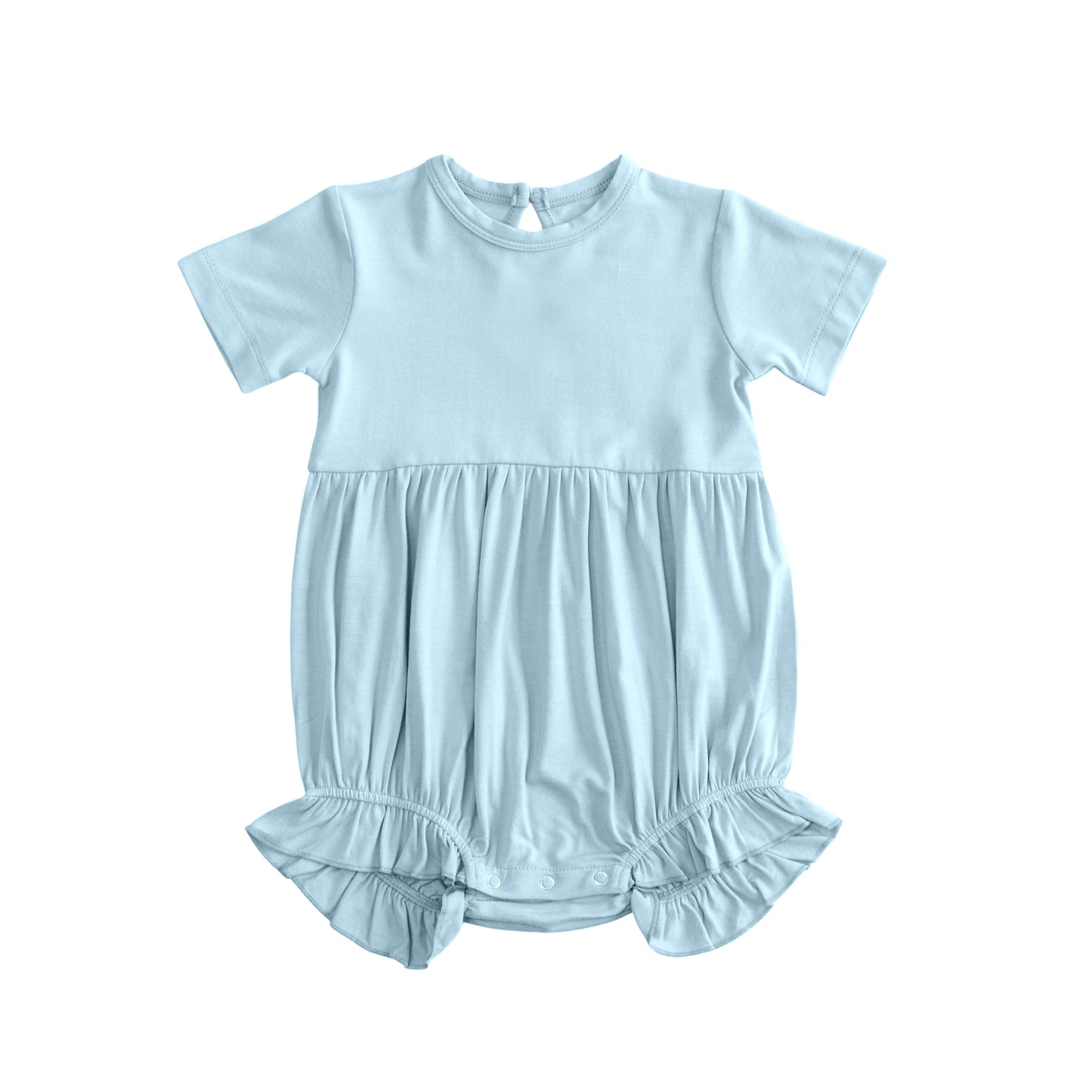 Baby Girls Short Sleeve Light Blue Ruffle Rompers Preorder
