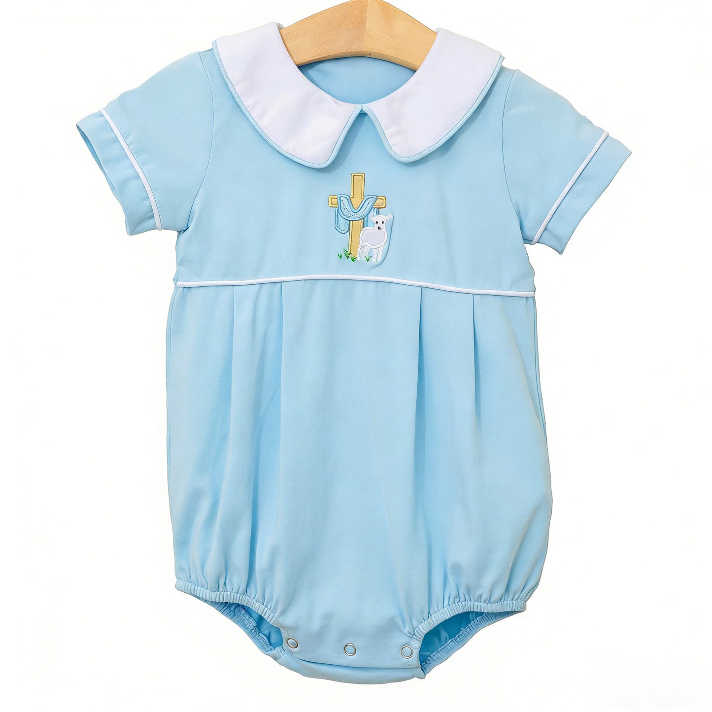 Baby Boys Short Sleeve Cross Sheep Easter Collar Rompers Preorder