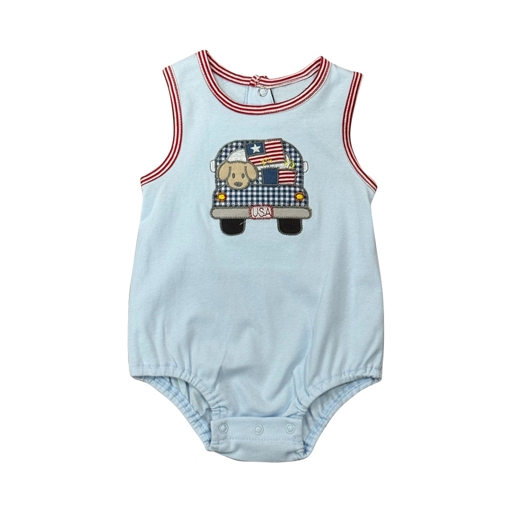 Baby Boys Sleeveless Dog Flag Trucks 4th of July Rompers Preorder