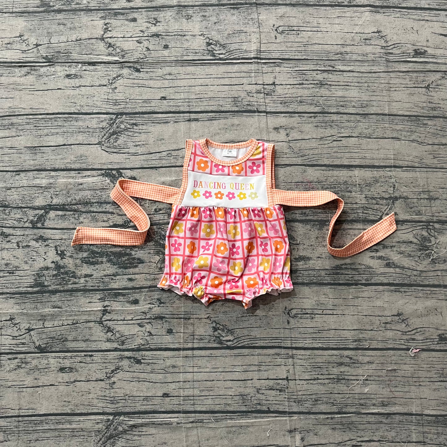 Baby Girls Flowers Checked Dancing Queen Print Ruffle Belt Rompers