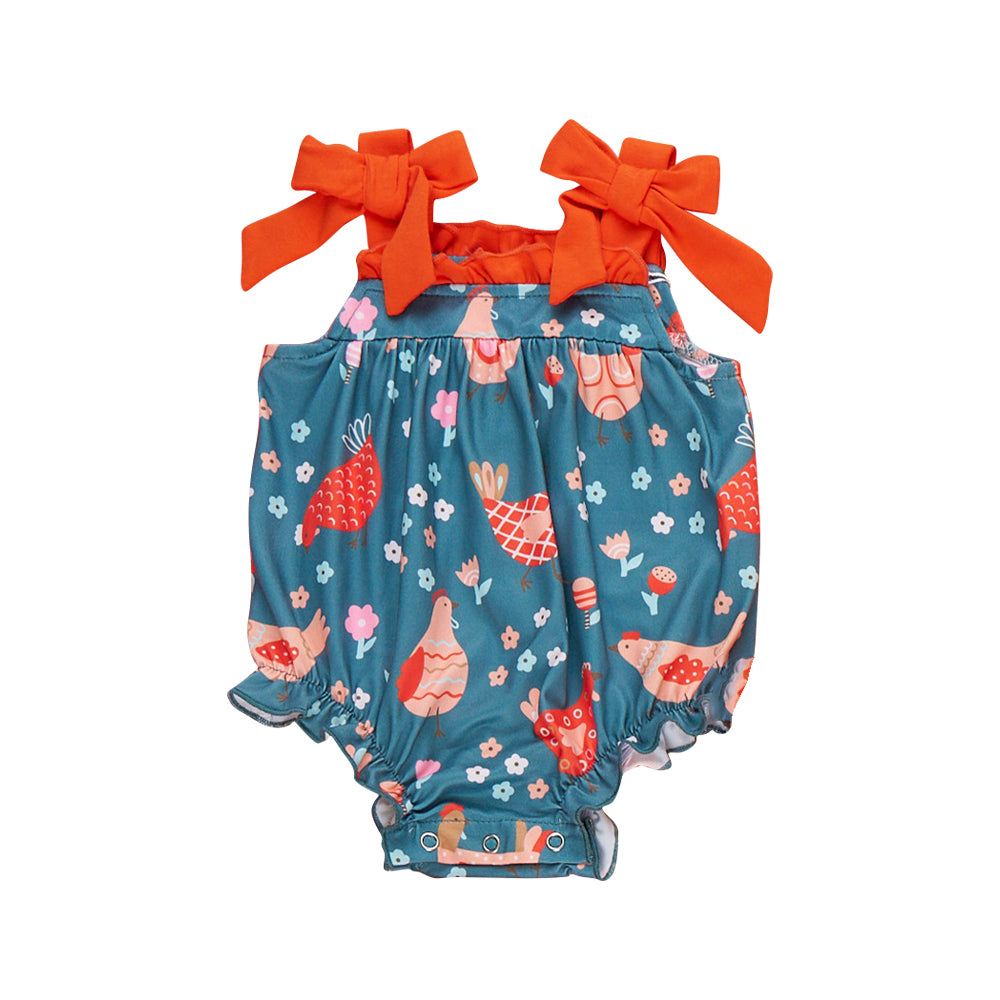 Baby Girls Strap Flowers Chicks Farm Ruffle Rompers Preorder