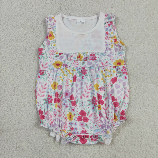 Baby Girls Sleeveless Colorful Flowers Ruffle Rompers