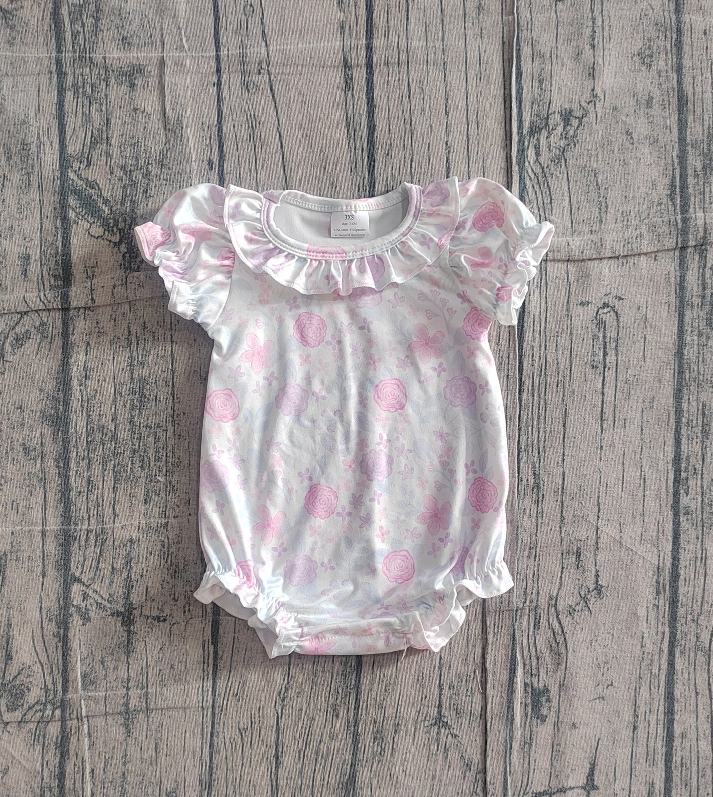 Baby Girls Short Ruffle Sleeve Colorful Flowers Rompers