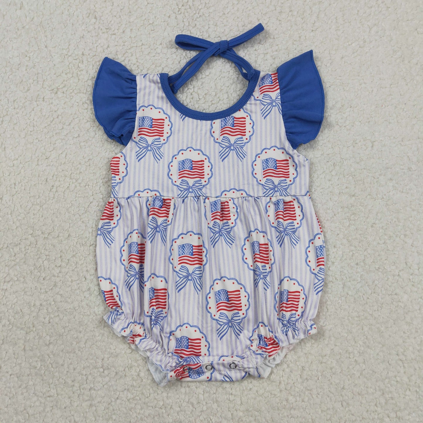 Sibling Baby Girls Flags Bows Tunic Ruffle Short 4th of July Clothes Set Rompers