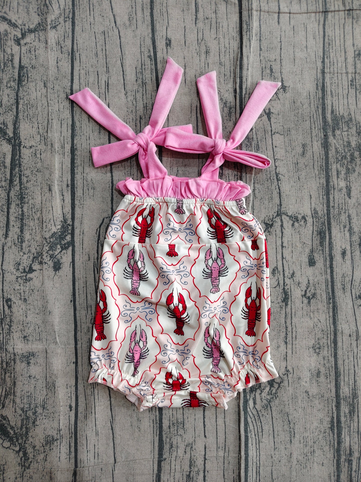 Baby Girls Strap Bows Crayfishes Checked Ruffle Rompers