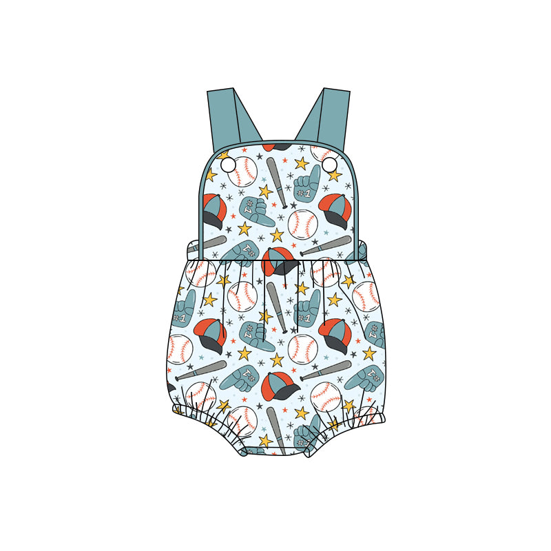 Baby Boys Strap Baseballs Stars Team Rompers Preorder