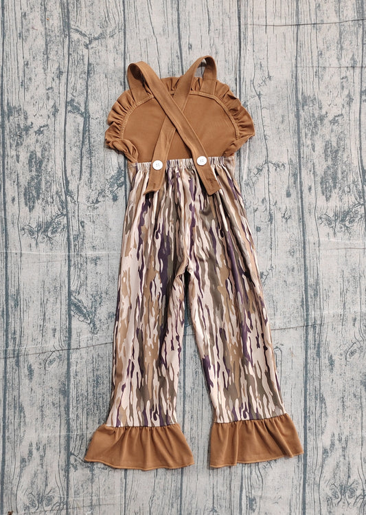 Embroidery Deer Baby Girls Strap Southern Olive Camo Hunting Jumpsuits Preorder