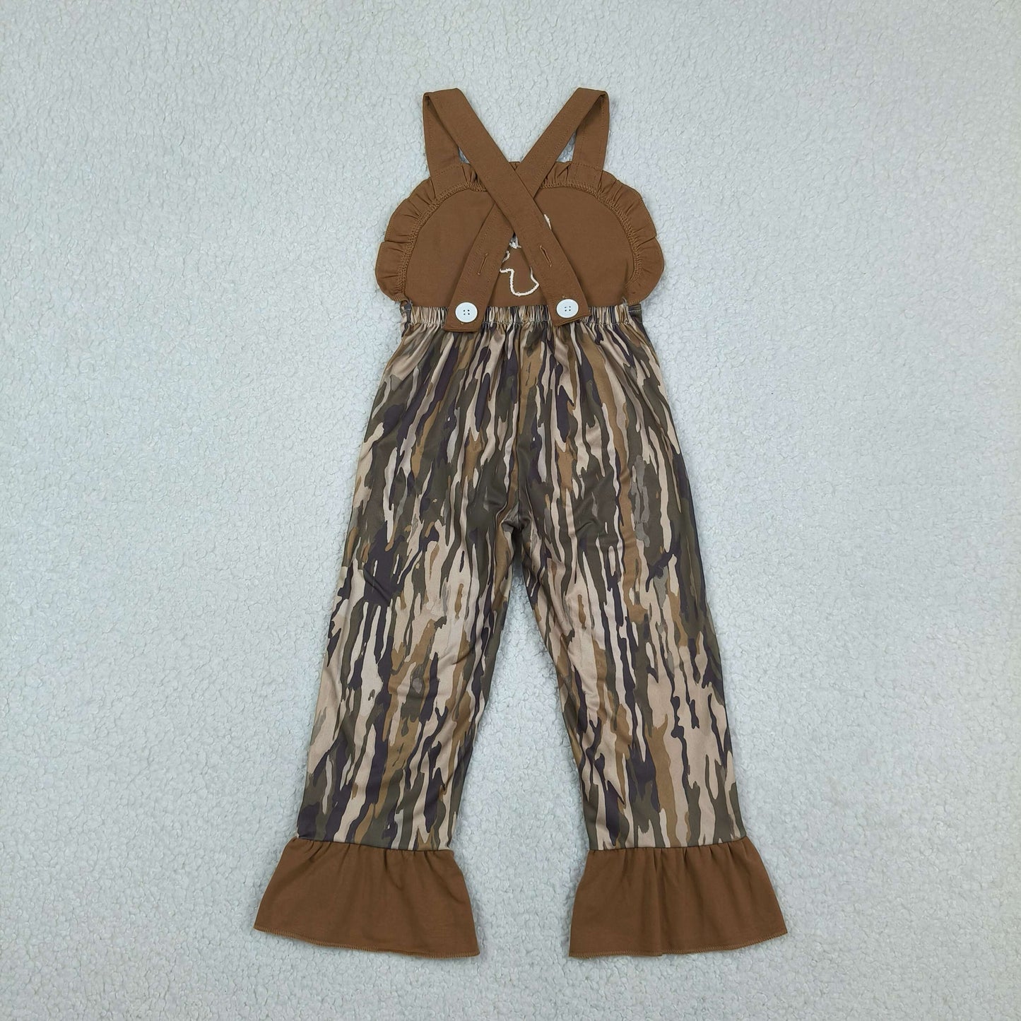 Embroidery Deer Baby Girls Strap Southern Olive Wood Camo Hunting Jumpsuits