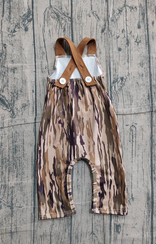 Embroidery Deer Baby Boys Strap Southern Olive Camo Pocket Hunting Pant Jumpsuits Preorder