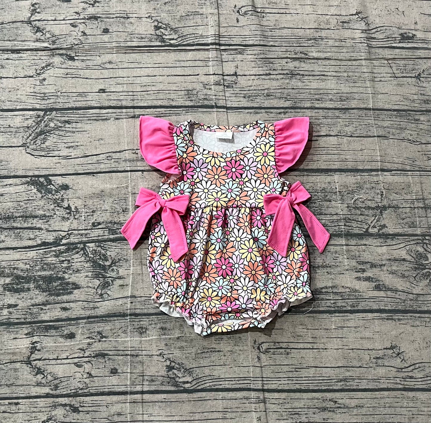 Baby Girls Flutter Sleeve Colorful Daisy Flowers Ruffle Rompers