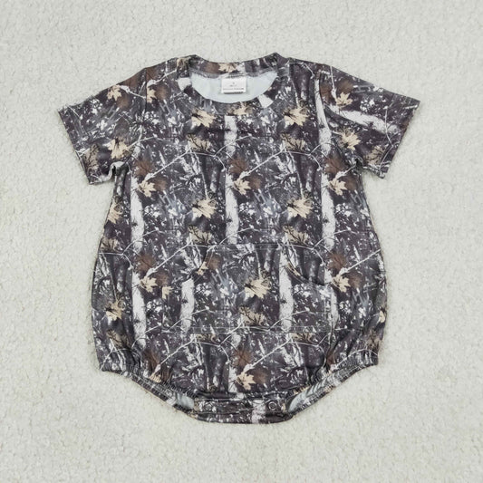 Baby Boys Short Sleeve Southern Leaves Camo Pockets Rompers