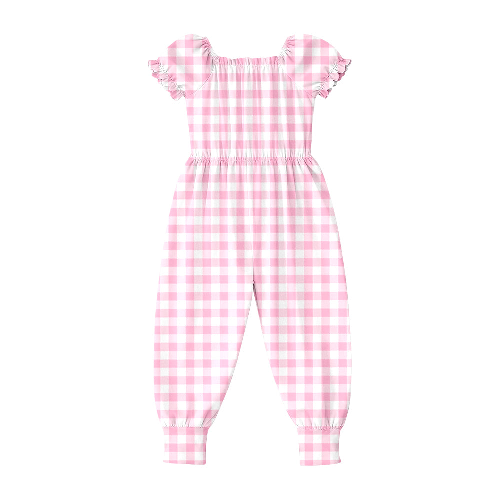 Baby Girls Short Ruffle Sleeve Pink Checked Pant Jumpsuits Preorder