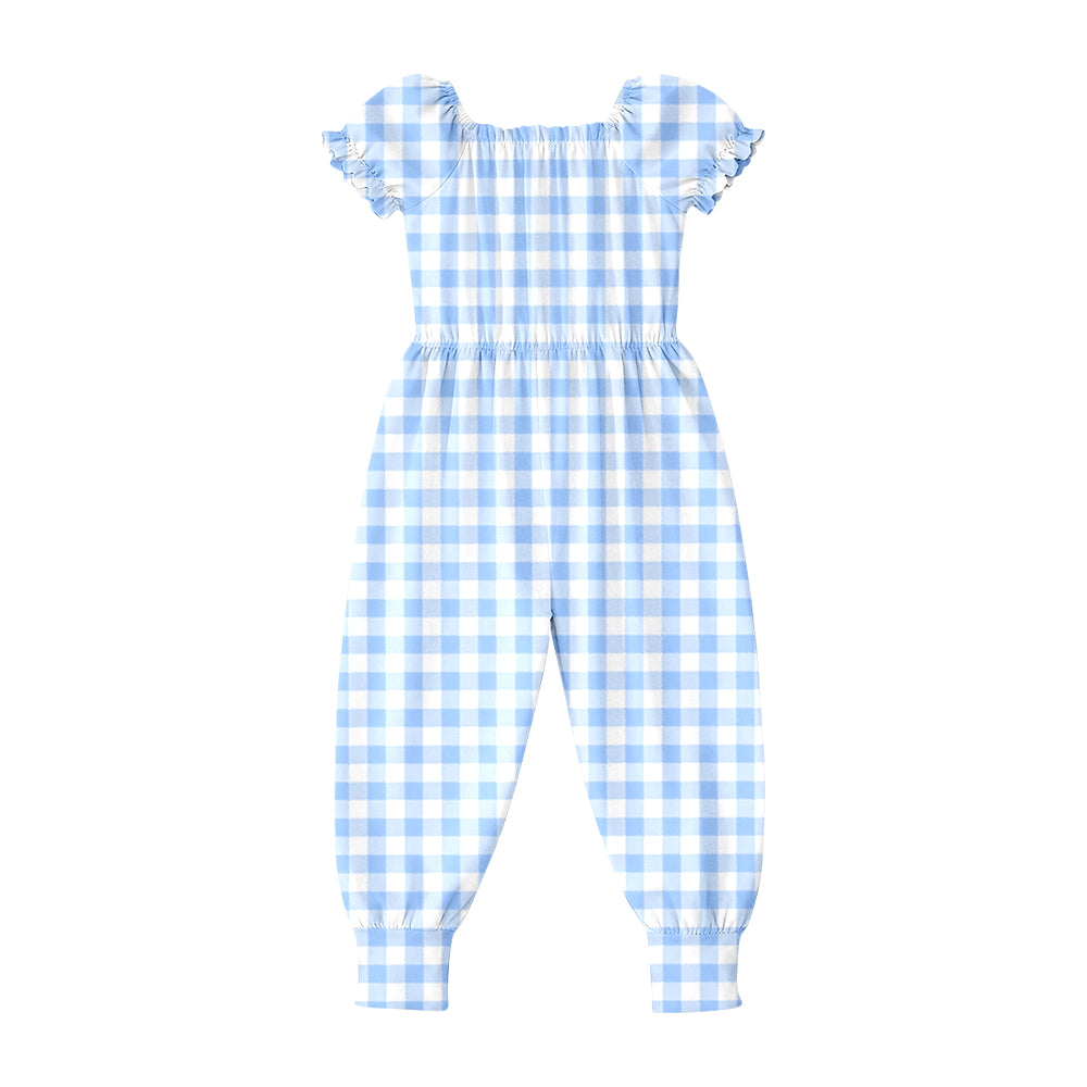 Baby Girls Short Ruffle Sleeve Blue Checked Pant Jumpsuits Preorder