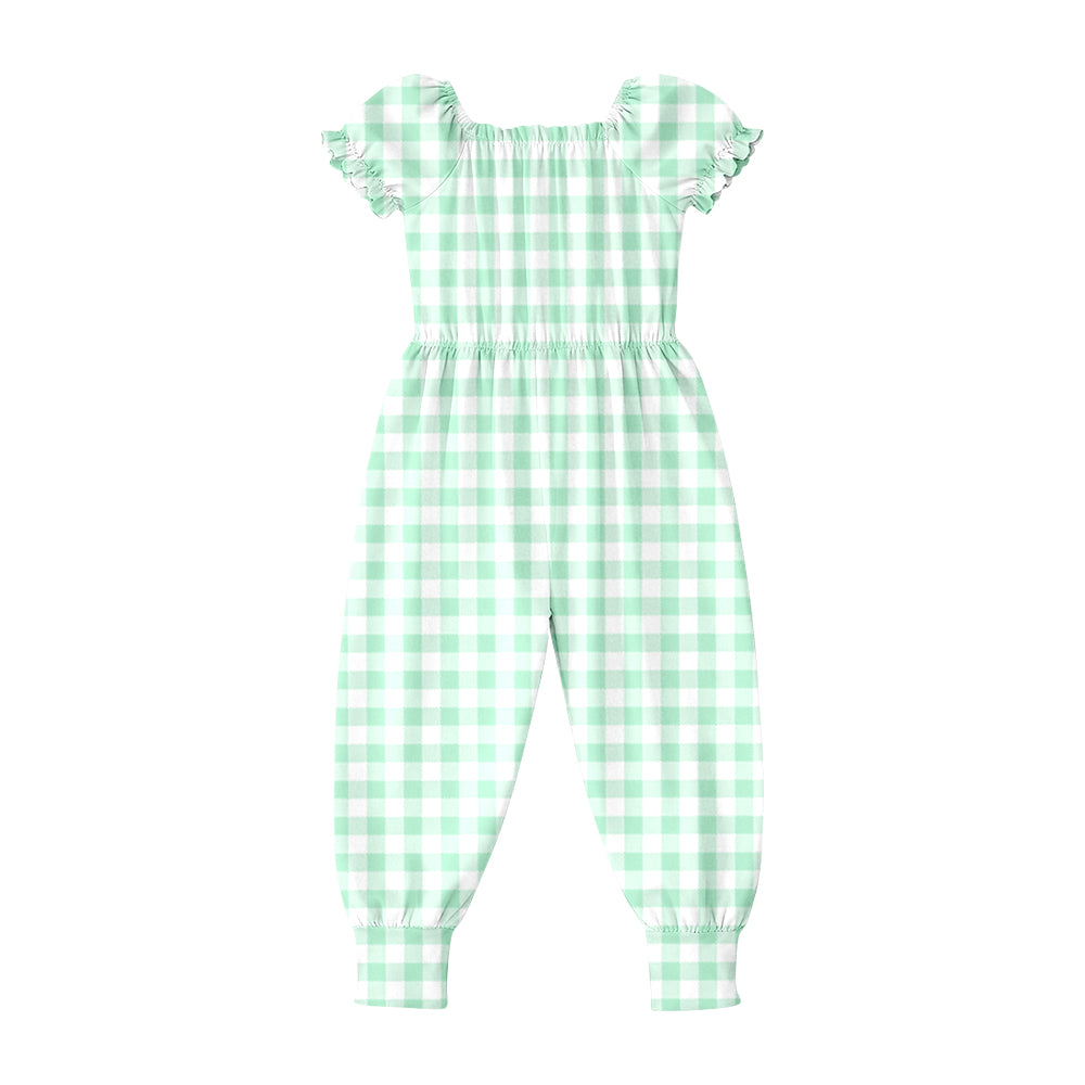 Baby Girls Short Ruffle Sleeve Green Checked Pant Jumpsuits Preorder