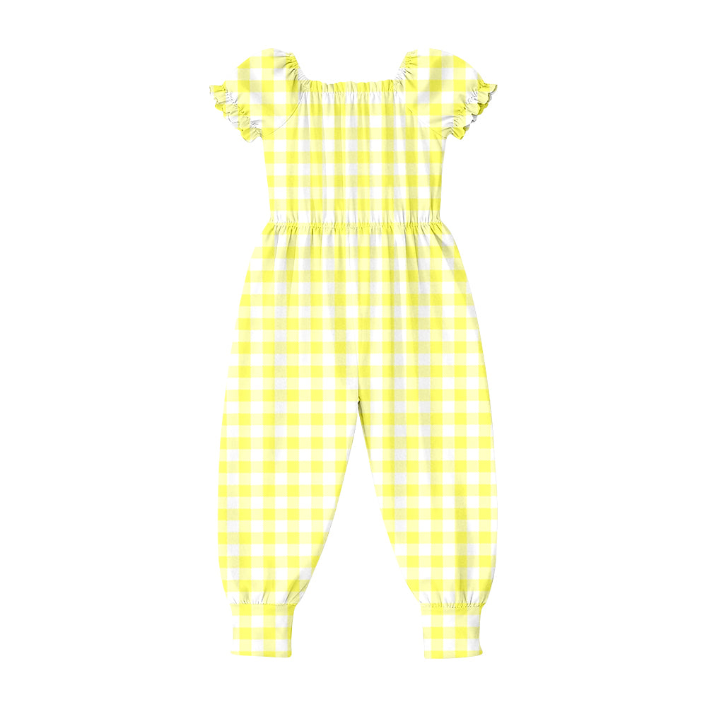 Baby Girls Short Ruffle Sleeve Yellow Checked Pant Jumpsuits Preorder