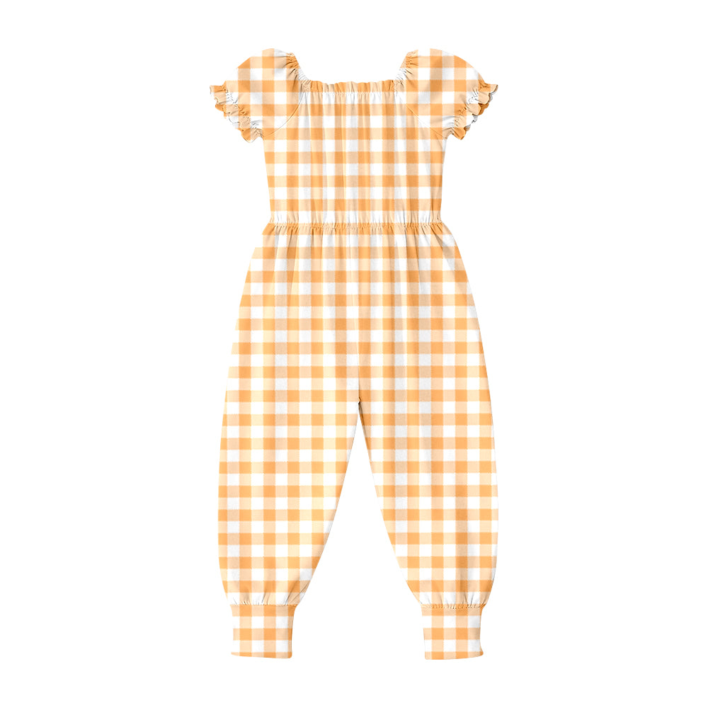 Baby Girls Short Ruffle Sleeve Orange Checked Pant Jumpsuits Preorder