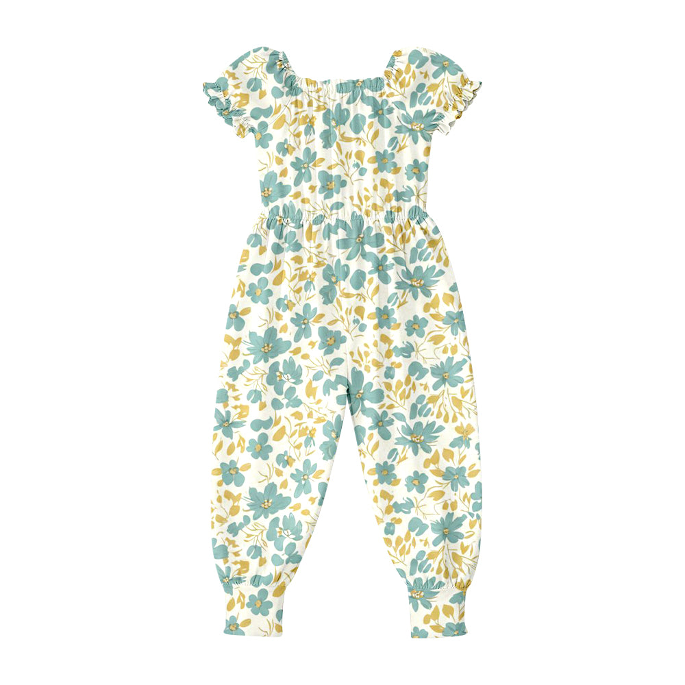 Baby Girls Short Ruffle Sleeve Colorful Flowers Pant Jumpsuits Preorder