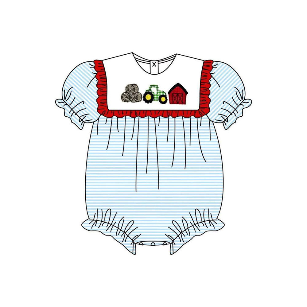Baby Girls Farm Truck House Stripe Ruffle Rompers Preorder