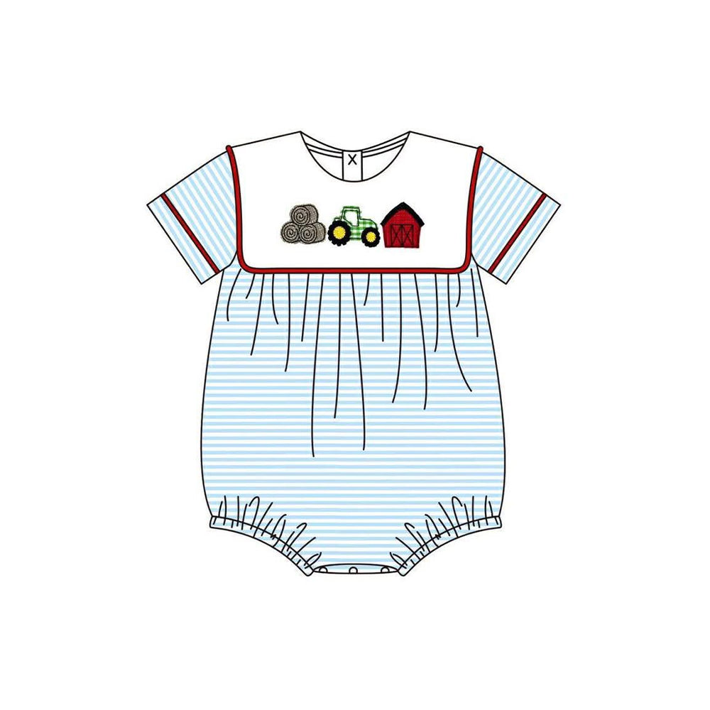 Baby Boys Farm Truck House Stripe Rompers Preorder